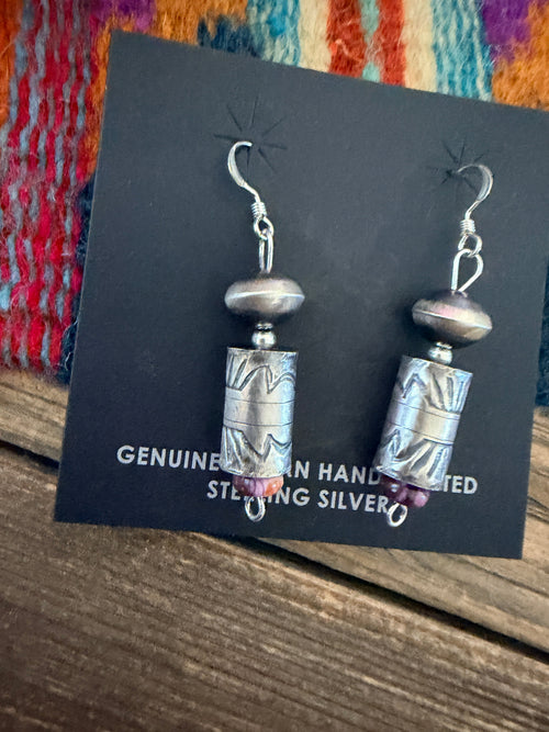 Handcrafted Sterling Silver & Purple Spiny Beaded Dangle Earrings