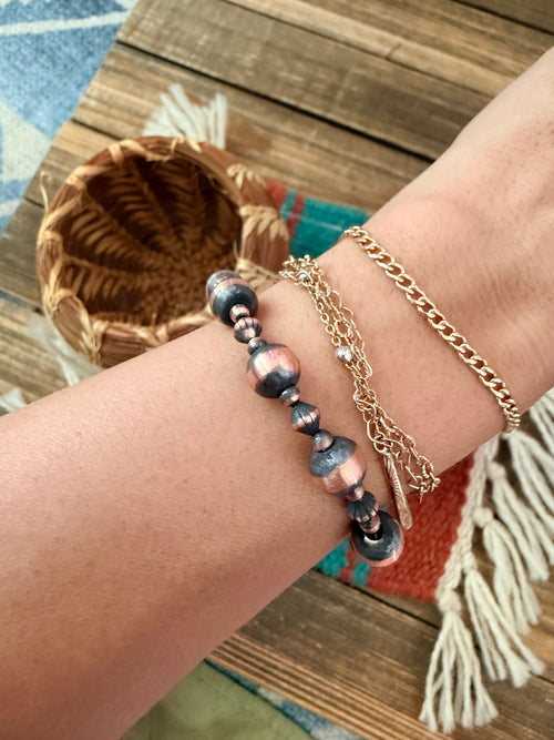 Handcrafted Copper Beaded Bracelet 7.5”