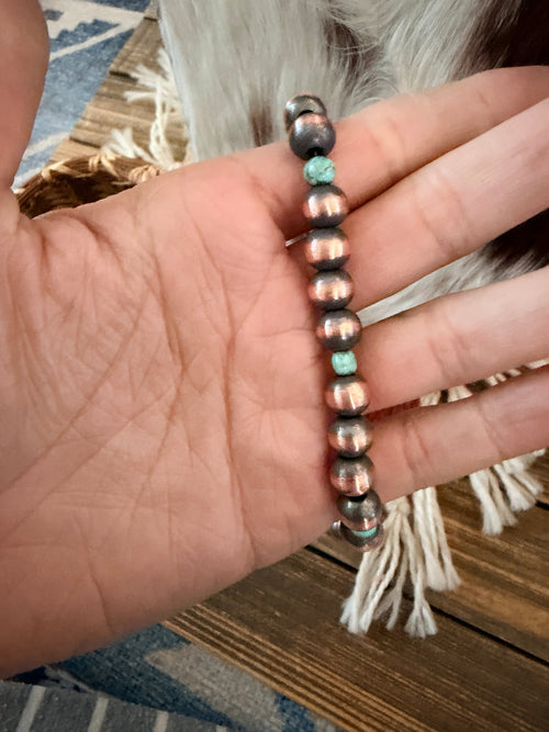 Handcrafted Turquoise & 8mm Copper Beaded Necklace