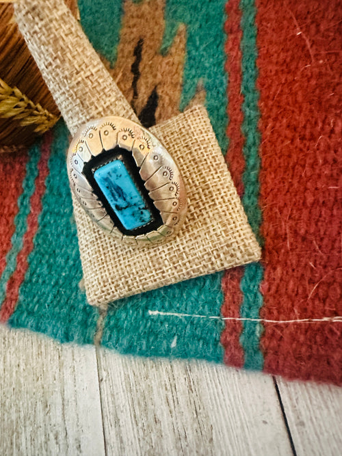 Old Pawn Navajo Sterling Silver & Turquoise Ring Size 11.75