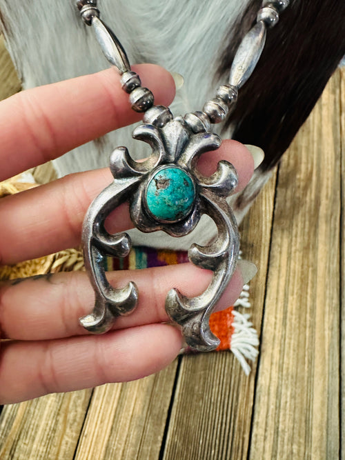 Old Pawn Handcrafted Turquoise & Sterling Silver Beaded Naja Necklace