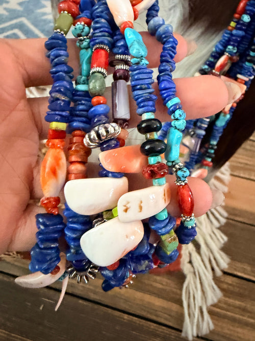 Handcrafted Multi Stone Six-Strand 32” Beaded Necklace