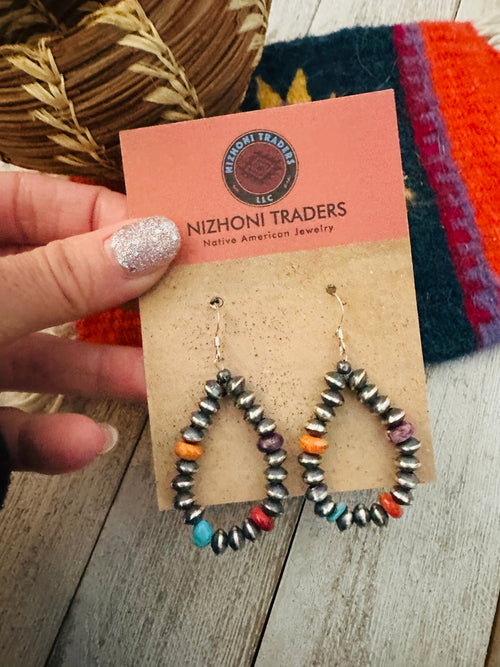 Handcrafted Multi Stone & Sterling Silver Beaded Hoop Earrings
