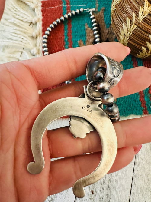 Navajo Sterling Silver & Turquoise Beaded Naja Necklace