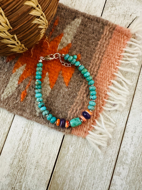 Navajo Multi Stone & Sterling Silver Beaded Bracelet