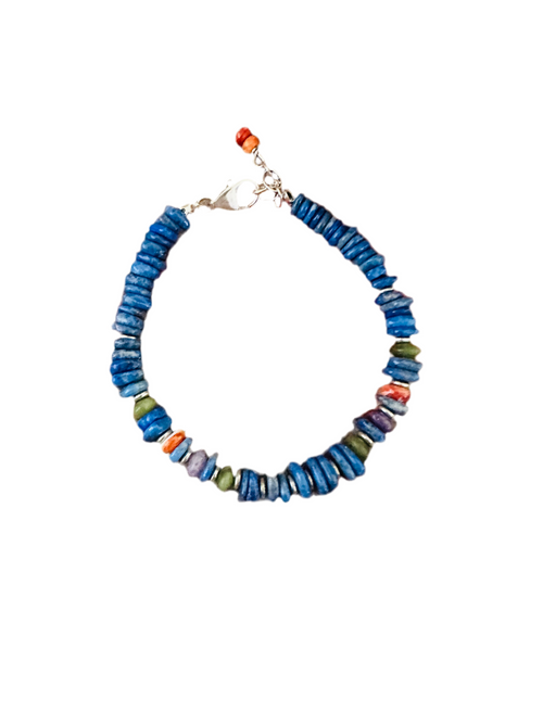 Navajo Sterling Silver Pearl, Lapis, Spiny & Turquoise Beaded Bracelet