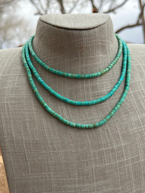 Navajo Kingman Turquoise & Sterling Silver 4mm Beaded Necklace