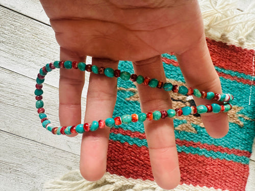 Handcrafted Turquoise, Spiny & Sterling Silver Beaded Necklace