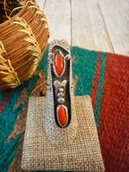 Old Pawn Navajo Sterling Silver & Coral Ring Size 6