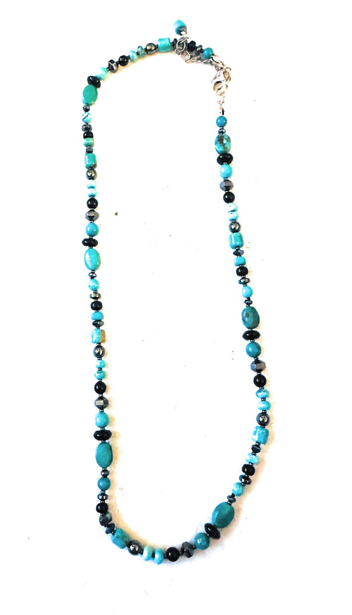 Handcrafted Multi Stone & Sterling Silver 16” Beaded Necklace