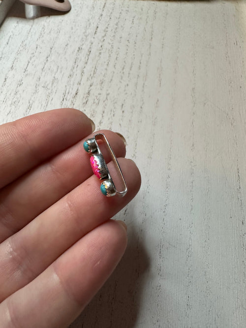 Nizhoni Hot Pink Fire Opal, Turquoise & Sterling Silver Handmade Watch Charms