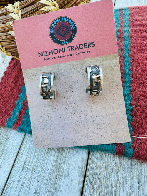 Handcrafted Old Pawn Sterling Silver with 14K Gold Overlay Hoop Earrings