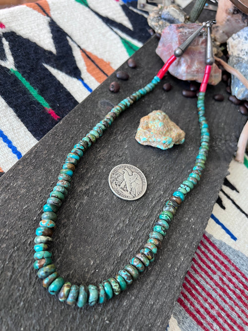 Kirby Smith Hand Strung Hubei Turquoise Rondelle and Sterling Silver Beaded Necklace