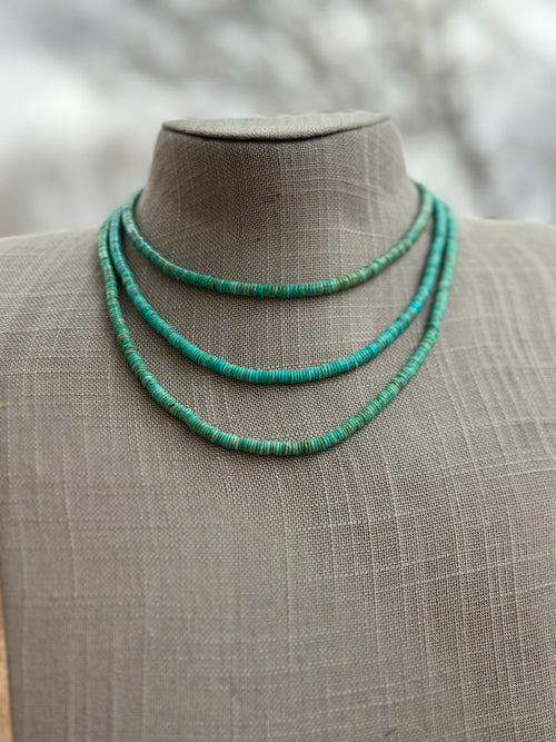 Navajo Kingman Turquoise & Sterling Silver 4mm Beaded Necklace