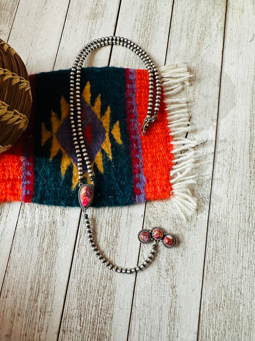 Handcrafted Pink Dream & Sterling Silver Pearl Beaded Lariat Necklace