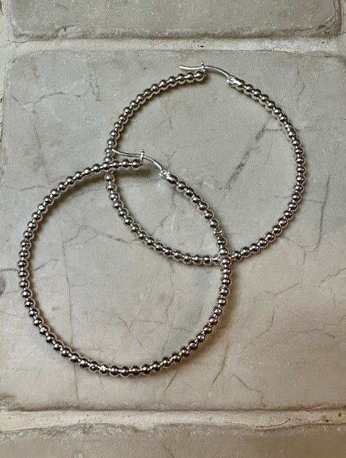 Beaded Hoop Earrings Sterling Silver 2”
