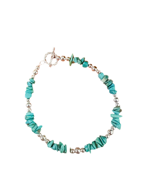 Handcrafted Sterling Silver Pearl & Turquoise Beaded Bracelet