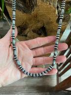 Old Pawn Sterling Silver Navajo Saucer and Corrugated Bead Necklace, 24 inches