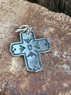 Handcrafted Sterling Silver Hand Stamped Cross Charm