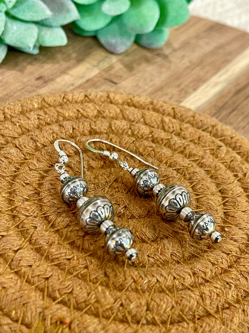 Handmade Sterling Silver Beaded Dangle Earrings