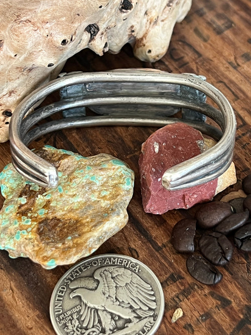 Hand Forged Old Pawn Sterling Silver & Turquoise Cuff Bracelet by Santa Fe Artist, Buffalo: The Cameo