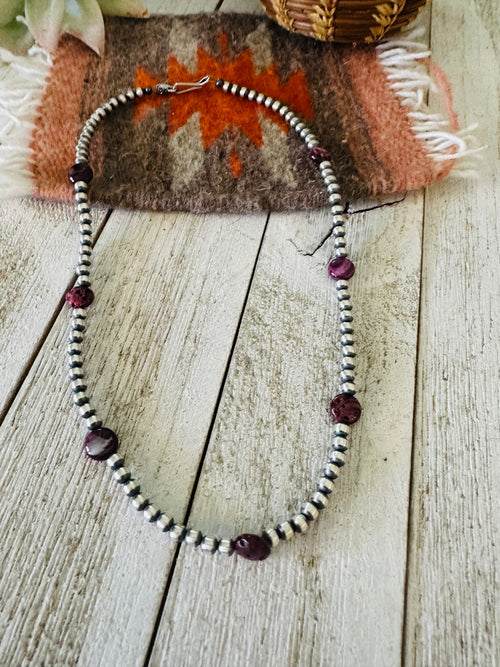 Handcrafted Purple Spiny & Sterling Silver Pearl Beaded 18” Necklace
