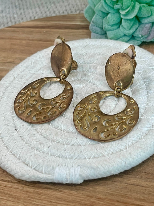 Vintage Handmade Copper Clip On Hoop Earrings
