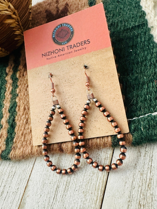 Handcrafted Copper Beaded Dangle Hoop Earrings