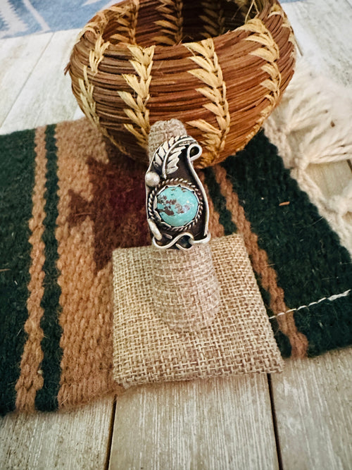 Old Pawn Handcrafted Turquoise & Sterling Silver Ring Size 6