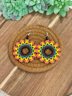 Handmade In Mexico Sterling Silver , Multi Color Dangle Beaded Earrings