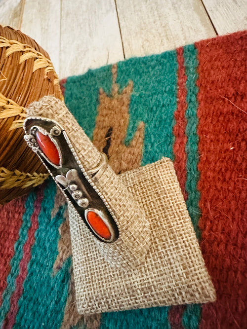 Old Pawn Navajo Sterling Silver & Coral Ring Size 6