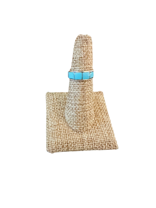 Old Pawn Navajo Sterling Silver & Turquoise Inlay Band Ring