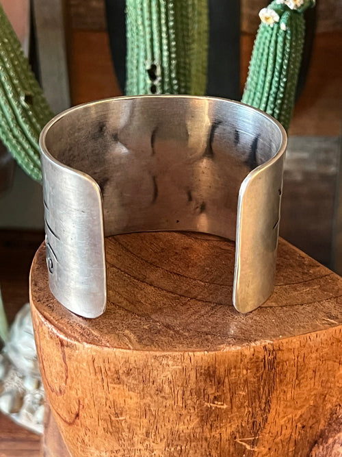 Handcrafted Old Pawn Sterling Silver Water Design Overlay Cuff, Unsigned