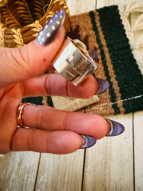 Old Pawn Handcrafted Turquoise & Sterling Silver Ring Size 8.5