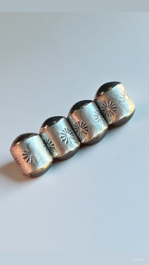 Handmade Stamped Sterling Silver Barrel Beads, High Noon