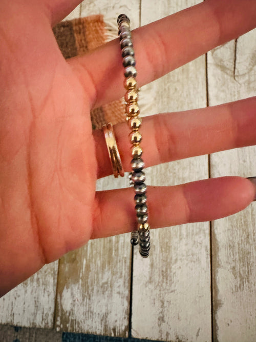 Navajo Sterling Silver & Gold Beaded Wrap Choker Necklace