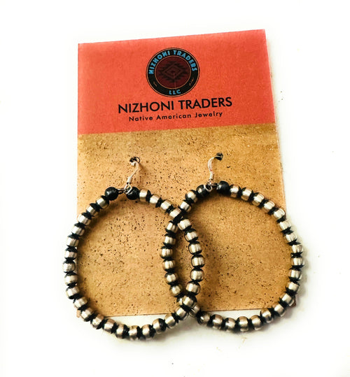 Handcrafted Sterling Silver Pearl Beaded Dangle Hoop Earrings