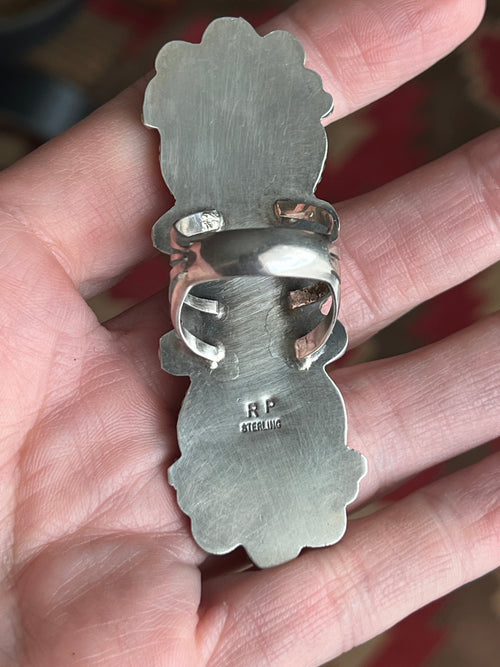 Apache Sterling Silver, Egyptian Turquoise and Indian Head Penny Ring by Rosella Paxson: Size 9