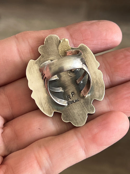 Apache Sterling Silver and Chrysocolla Azurite Ring by Rosella Paxson, Size 7