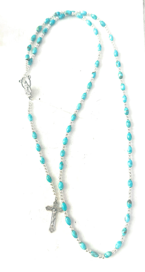 Handcrafted Turquoise & Sterling Silver Beaded Rosary Necklace