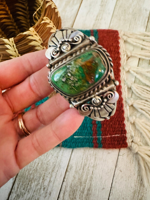 Handcrafted Old Pawn Sterling Silver & Carico Lake Turquoise Cuff Bracelet