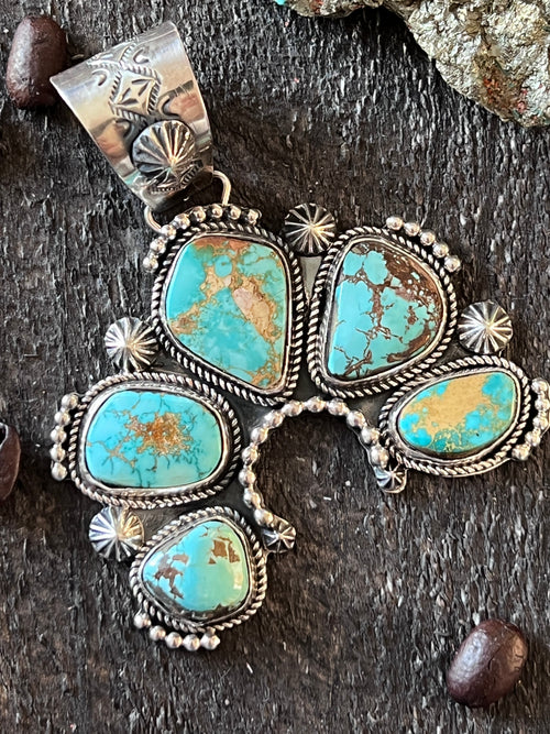 Handcrafted Sterling Silver and Royston Turquoise Naja Pendant by Rosella Paxson