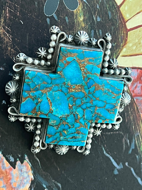 Rosella Paxson Blue Mohave Shepherd Hook Santa Fe Cross Pendant