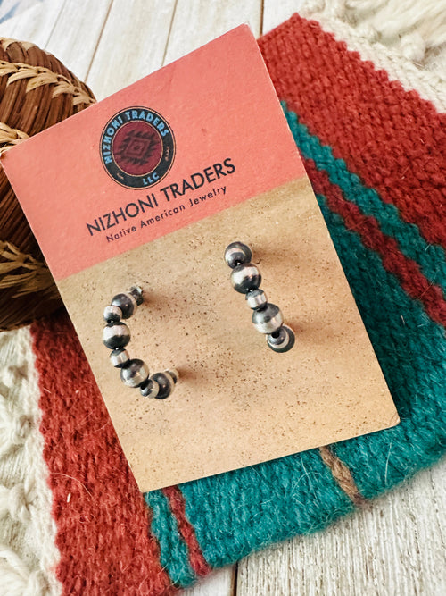 Handcrafted Sterling Silver Pearl Beaded Hoop Earrings