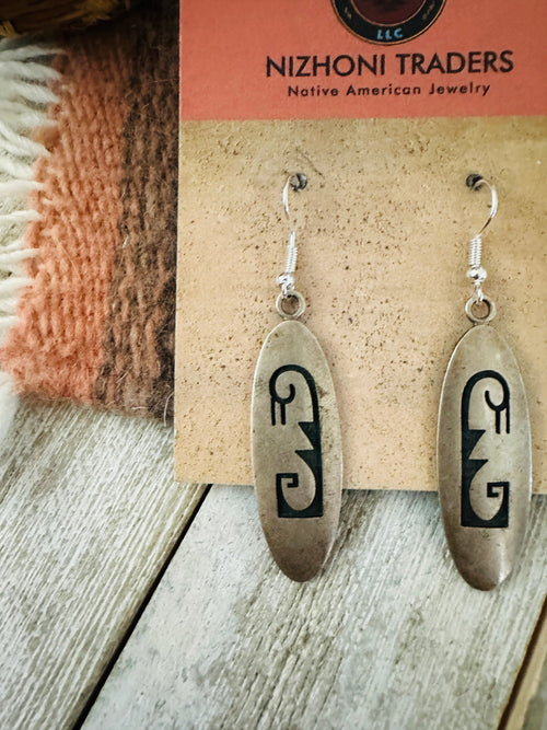 Old Pawn Hopi Overlaid Sterling Silver Dangle Earrings