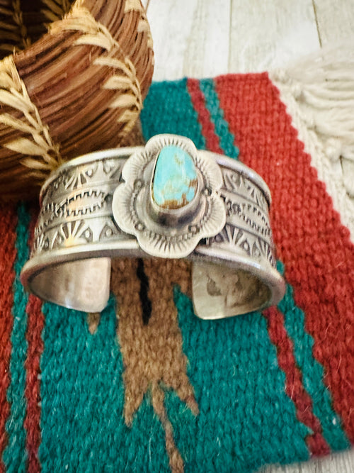 Handcrafted Old Pawn Turquoise & Sterling Silver Cuff Bracelet