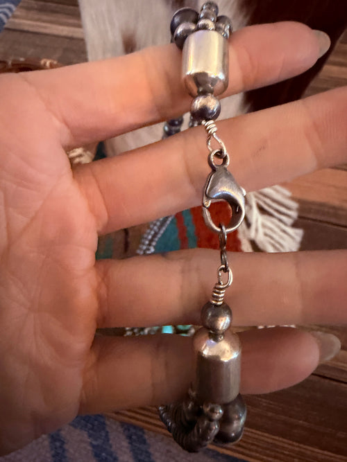 Handcrafted Sonoran Mountain Turquoise & Sterling Silver Beaded Necklace by Gilbert Tom
