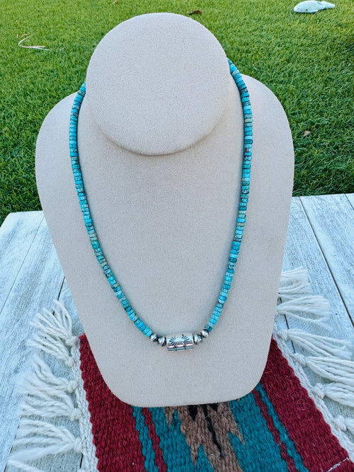 Handcrafted Turquoise & Sterling Silver Beaded Necklace