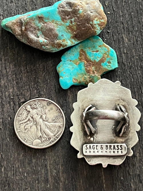 Artisan Sterling Silver and Broken Bow Variscite Statement Ring by Cailey Elle, Size 9.5