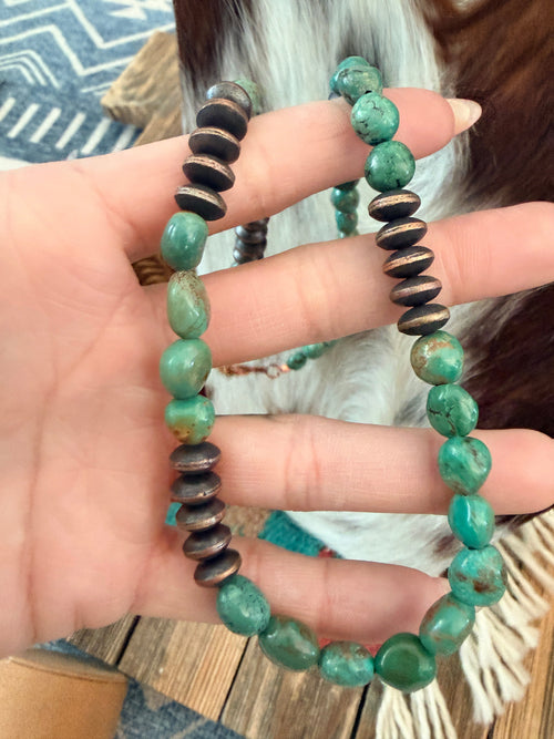 Handcrafted Turquoise & Copper 18” Beaded Necklace
